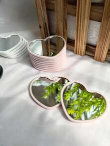 6件迷你心形镜，粉色、白色和黑色可选，简约设计。婚礼礼物镜，玻璃迷你梳妆镜，圣诞派对礼物 - 彩色 - 查看 4