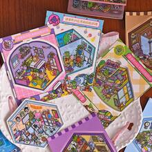 1/2/4件套 8合1 可爱3D生活微缩卡通场景迷你贴纸书 DIY手工剪贴簿玩具游戏贴纸 儿童节日礼物 - 彩色 - 查看 2