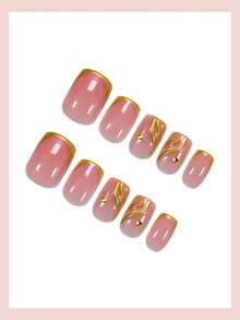 24 móng tay giả vuông ngắn, thiết kế kiểu Pháp nhọn màu vàng, họa tiết đường nét 3D hình tia nắng, kiểu dáng tối giản, bóng mượt, phủ kín bề mặt, phù hợp cho nữ và bé gái làm móng mùa hè, sử dụng hàng ngày. - Vàng - Xem 3