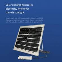 15W Solar Panel With 4 USB Charging Ports, Suitable For Charging Various USB Devices, Simultaneous Charging For 4 USB Ports, Output 1600-1800mA Per Hour, 5M Cable Included