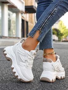 2025 New Short Height Increasing Women Shoes, Chunky Sneakers Thick-Soled Wedge Shoes, White Versatile Ladies Lace-Up Casual Athletic Shoes - White - View 2