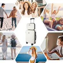 YOUGGELI 两件套行李箱 – 带杯架、USB接口和手机支架的登机拉杆箱，轻便硬壳旅行箱，商务、度假和周末旅行必备。这款行李箱经久耐用，男女皆宜，适合度假旅行。大容量设计，是旅行必备、旅行配件、旅行收纳和旅行用品的理想之选。 - 白色 - 查看 11