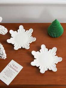 1 件圣诞雪人陶瓷盘，简约雪花形餐盘，白色圣诞树沙拉和甜点盘，适用于平安夜晚餐餐具、咖啡厅和餐厅蛋糕和甜品盘、礼物、早餐和沙拉盘 - 彩色 - 查看 7