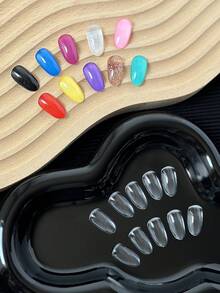 20 piezas de puntas de uñas de muestra para arte de uñas de gelatina de vidrio transparente con bloques de color (transparente), de múltiples formas, unicolor translúcido, para exhibición de combinación de colores - transparente - Ver 9