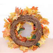 万圣节派对花环，19.6英寸乡村南瓜松果花环，秋季花环，适合万圣节、感恩节和丰收节的室内外家居墙面装饰。家居装饰 万圣节装饰 房间装饰 圣诞装饰 家居圣诞礼物 圣诞装饰 - 彩色 - 查看 4