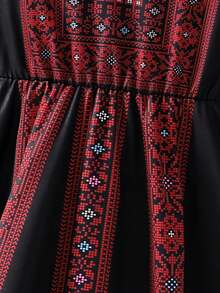 1 pieza Vestido de manga larga con estampado vintage para niñas, estilo de Oriente Medio de cuello redondo, vestido casual suave y cómodo para niñas jóvenes, primavera/otoño