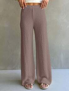 Pantalones anchos de pierna ancha de unicolor y textura casual y versátil - Marrón - Ver 1
