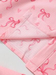 Conjunto de pijama de manga larga con estampado de lazo y corazón para mujer, ropa de otoño e invierno