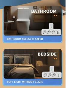 Adaptador de enchufe de 5 en 1 para toma de corriente europea, 110V-250V 10A/2500W, con luz nocturna/interruptor independiente, adaptador de escritorio/montado en pared. Adecuado para dormitorio, cocina, sala de estar