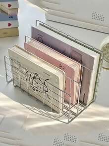 1/2pcs Modern Metal Bookshelf With 3 Storage Baskets, Minimalist Iron Desktop Organizer Rack, Desk Tidy Shelf, Bookshelf Storage Rack, Multi-Function Magazine Newspaper Storage Box, Suitable For Home Office Storage And Decoration - Multicolor - View 3