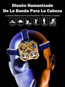 Faro LED de luz potente, carga de alto brillo, linterna montada en la cabeza, lámpara súper brillante para pesca nocturna, minería, al aire libre de larga duración - Negro - Ver 8