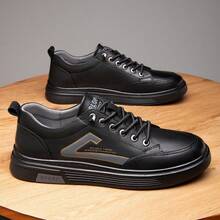 New Plus Men's Soft Soled Casual Board Shoes, Low Cut Lace Up Casual Walking Sneakers - 黑色 - 查看 3