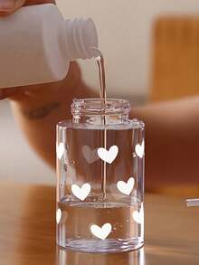 可爱白色爱心图案可重复灌装透明旅行卸妆瓶，带3.38盎司/6.76盎司便携式按压泵，适用于卸甲油、爽肤水和卸妆液，圆顶设计，仅限手洗，可重复使用，卸妆瓶