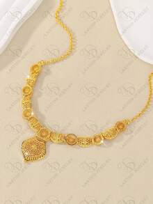 24K Gold Plated Dubai Novelty Earrings & Necklace Jewelry Set, Elegant For Party, Wedding, Anniversary, Dress Up Or Casual Wear - Gold - View 9