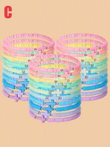 30Pcs Stylish Bohemian Coloured Soft Ceramic Cross Beaded Bracelet Set, Stackable Elastic Stretch Hand String Jewelry - For Men Women Daily Wear And Vacation - Multicolor - View 9