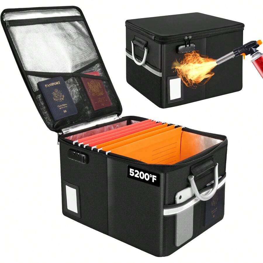 5200 ° F Fireproof Document Box, Fire Important Document Organizer With Lock, Upgraded Heat Insulated Filing Storage Cabinet Office Organization - màu xanh lá - Xem 1