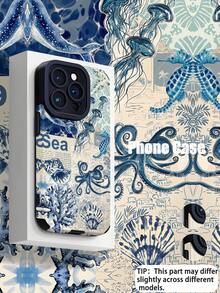 1pc Minimalist Ocean Creature Pattern Vertical Faux Leather Soft Protective Phone Case, Compatible With Apple And 16/16PLUS/16PRO/16PROMAX Waterproof Shockproof Anti-Fall Scratch Resistant - Multicolor - View 1