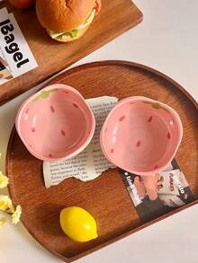 1pc/2pcs/4pcs/6pcs Creative Strawberry Ceramic Dipping Sauce Dish, Cute Serving Plate For Condiments, Snacks, Appetizers, Home Use