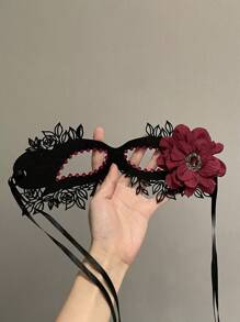 1 件万圣节服装派对面具，彩色黑红玫瑰蕾丝兔子蜘蛛网耳罩面罩，摄影道具，哥特式蕾丝面具，性感内衣配饰