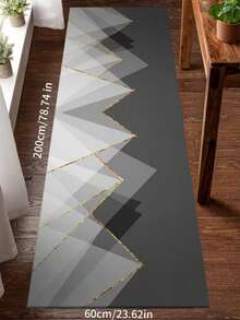 1pc Black, White & Gray Geometric Crystal Velvet Long Runner Rug, Suitable For Hallway, Living Room, Bedroom, Kitchen, All Season - Multicolor - View 5
