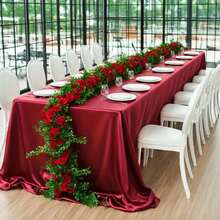 2 szt. satynowego obrusu 58*120 cali beżowy prostokątny gładki minimalistyczny obrus, odpowiedni na wesela, imprezy, bankiety, restauracje, na zewnątrz, patio, bufet, codzienny wystrój - Wielokolorowe - Zobacz 10