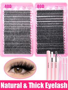 720片假睫毛套装，单簇假睫毛，D卷度，9-16毫米，DIY手工假睫毛，自然浓密卷翘，柔软厚实，可选长度：30D/40D/40D/80D/80D/100D，超轻盈，0.07毫米仿貂毛，单簇设计，适合日常佩戴、派对及各种场合，必备化妆工具 - 黑色 - 查看 13