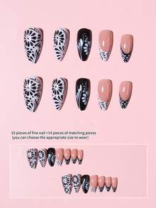 Nâng cấp bộ móng của bạn ngay lập tức! Bộ 24 miếng dán móng tay hình hạnh nhân kiểu Pháp, họa tiết hoa tối giản màu đen, vừa vặn hoàn hảo, bao gồm 1 dũa móng và 1 lọ gel dẻo, phù hợp cho phụ nữ và các bạn gái sử dụng hàng ngày và trong các dịp tiệc tùng. - Nhiều màu - Xem 4