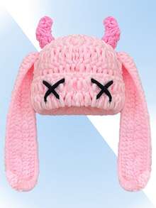 1pc Handmade Crochet Funny Devil Beanie Hat, Unique Street Style Warm Knit Cap For Women & Men, Couples Winter Women