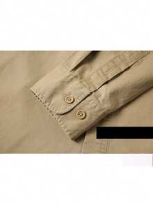 Men's Long Sleeve Shirt - Cotton With Zippered Pockets For Casual And Work Style - 卡其色 - 查看 6