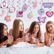 24Pcs /48pcs Y2k 2000s Pink Party Swirl Decorations Hanging Spiral Decor Whirl Streamers Rainbow Hearts Ceiling Streamers Y2k Spiral Favors For Birthday Female Bachelorette