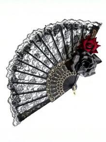 1 件万圣节服装道具哥特式蕾丝玫瑰手持风扇，派对拍照道具，性感蕾丝装饰配件