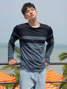 Impala Playera manga larga para hombre con bloques de color estilo casual deportivo |playera manga larga hombre, playera deportiva casual, camiseta bloques de color, playera gris y negra, ropa casual hombre, playera ligera manga larga, camiseta moderna hombre, playera combinada hombre, moda masculina casual, camiseta regular fit. - Azul - Ver 4