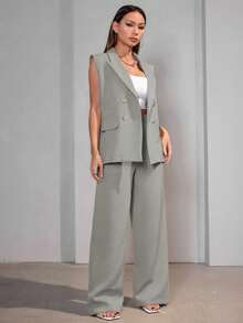 MODA MO, REF: AS-1347 Women's Casual Suit Vest | Elegant Tailored Set | Sophisticated Look | Women's 2-Piece Blazer | Refined Style | Versatile For Casual Or Formal Occasions | Size S, M, L | High Quality | Comfort And Style - 淺灰色 - 查看 4