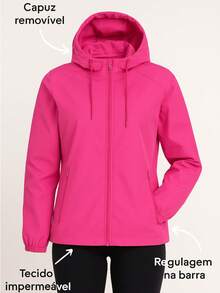 Women's Windbreaker Jacket Waterproof Lined Casual Fabric Zipper Evening Airport Clothes Travel Autumn Winter - 黑色和粉紅色 - 查看 6