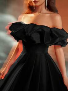 Elisanya Váy dạ hội Anymoon dành cho nữ với chi tiết nhún ngực và viền chữ A cao, phù hợp cho những dịp trang trọng - màu đen - Xem 8