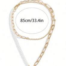 GARMEND 1 件复古风格双层珍珠吊坠项链，个性化不锈钢长串珠链，适合女性服装配饰、约会和户外穿着 - A - 查看 4