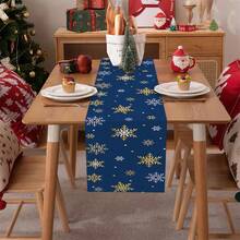 1/25 pièces Chemin de table en lin avec motif de flocons de neige sur fond bleu, convient pour les fêtes, les dîners d'anniversaire, la décoration de la cuisine et de la salle à manger, les meubles et la décoration textile de la maison. C'est un article de décoration polyvalent convenant à toutes les saisons, parfait pour les décorations de fête et de vacances, et également un excellent cadeau pour les parents et les amis.