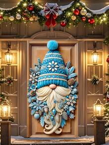 Copertura per porta natalizia con gnomo HEGO - in poliestere, senza alimentazione elettrica, perfetta per decorazioni natalizie da interni ed esterni