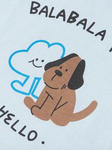 Balabala 2pcs/Set Tween Boy Letter & Cartoon Print Long Sleeve Top And Plaid Pants Pajama Set, Cotton Material, Spring 2026 - White and Blue - View 7