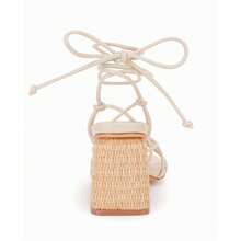 Womens Square Toe Lace-Up Strappy Heeled Sandals Braided Block Chunky Heel Ankle Strap Shoes - Beige - View 5