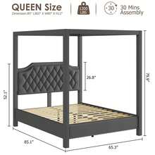 Ataucjin Full Size Canopy Bed Frame With Nailhead Decoration Headboard,Button Tufted,Upholstered Bed Frame With Poles 4 Corner Bed Bracket,Solid Wood Slats Support,No Box Spring Needed,Noise Free - Dark Grey - View 3