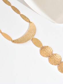 1pc Fashionable Minimalist Versatile Creative Metal Y-Shaped Necklace, Geometric Asymmetrical Circle Oval Moon Multi-Shape Hammered Metallic Combination Y-Shaped Pendant Necklace, Suitable For Women's Daily, Festivals, Parties, Formal Wear - Golden - View 4