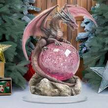 1 pieza Figura decorativa vintage bohemia de dragón de cristal y bola de cristal 2D, adorno de escritorio, adecuado para oficina, sala de estar, regalo de cumpleaños creativo, tema animal, multiusos, sin necesidad de energía o batería, decoración de habitación, decoración del hogar, decoración de restaurante - Multicolor A - Ver 3