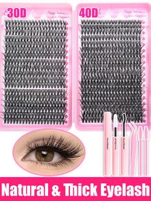 720片假睫毛套装，单簇假睫毛，D卷度，9-16毫米，DIY手工假睫毛，自然浓密卷翘，柔软厚实，可选长度：30D/40D/40D/80D/80D/100D，超轻盈，0.07毫米仿貂毛，单簇设计，适合日常佩戴、派对及各种场合，必备化妆工具 - 黑色 - 查看 14