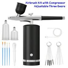 1 件装喷枪套件,带压缩机、喷枪 - 48PSI 高压、可调节三档、防堵塞气刷套装,无绳可充电,带 0.3 毫米喷嘴和清洁刷,适用于美甲、绘画和蛋糕装饰 - 彩色 - 查看 14