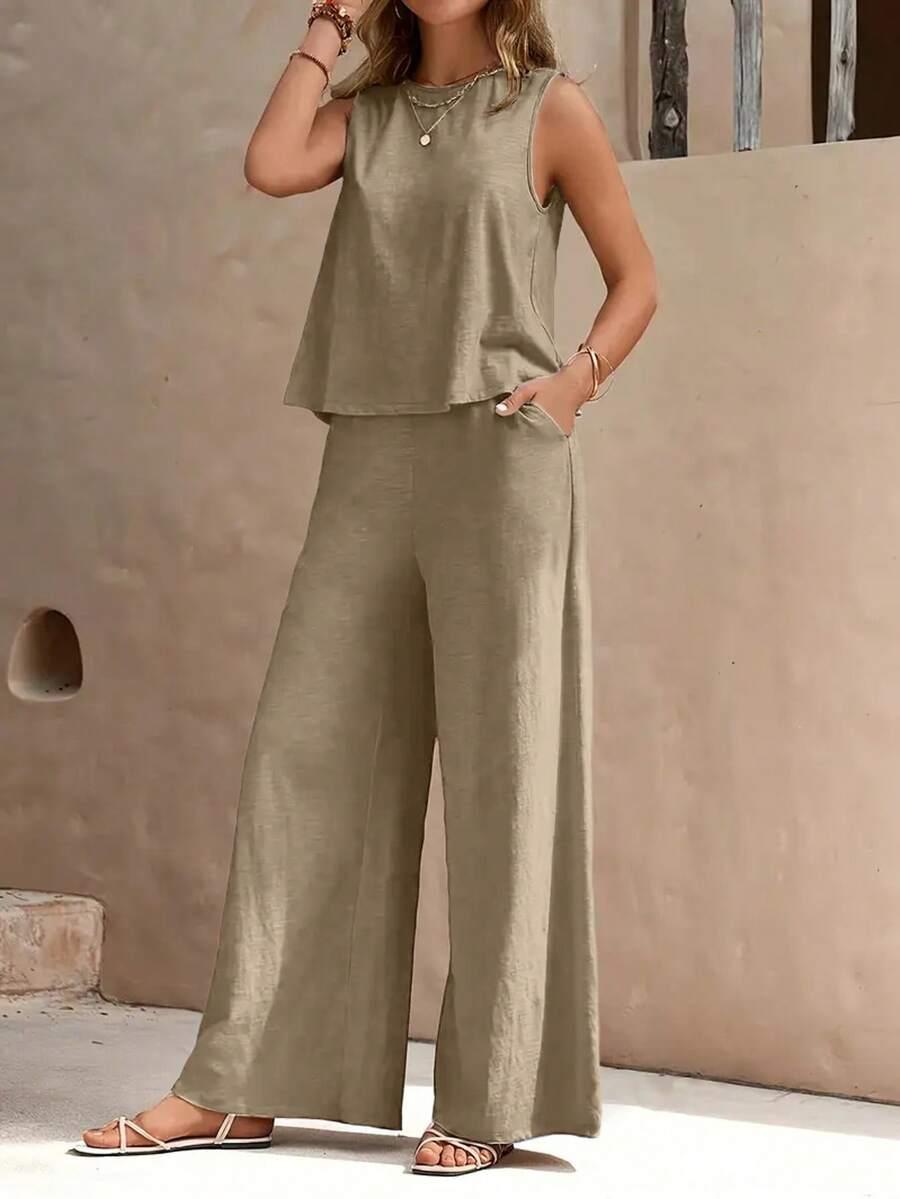 Ladies' Casual Sleeveless Suits Are Suitable For Traveling And Daily Work - 小麥色 - 查看 1