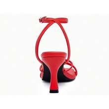 Women Square Open Toe Ankle Buckle Slingback Kitten Heels Summer Dress Sandals - 紅色 - 查看 3