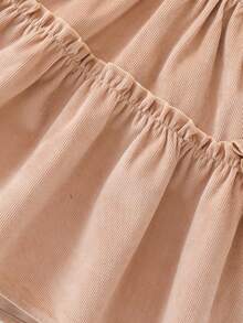 Young Girl' Vintage Velvet Peter Pan Collar Embroidered Dress, Velvet Fabric With A Soft Filter, Delicate Peter Pan Collar With Floral Embroidery, Waist-Cinched + Ruffle Hem Design, Suitable For Daily School, Family Gatherings, Comfortable And Soft Fabric, Autumn/Winter. - Apricot - View 5