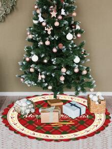 1 Piece Festive Christmas Tree Skirt, 36/48 Inch Polyester Holiday Ornaments, New Wavy Edge Design For Party & Home Decoration, Christmas Decorations. Room Decor