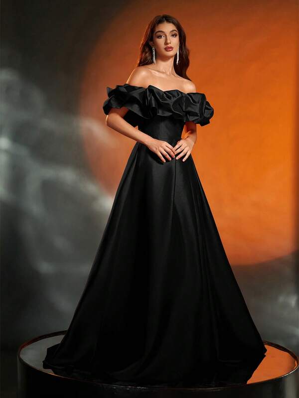 Vestido de Festa Feminino Anymoon com Detalhe de Busto Franzido e Bainha Alta em A, Adequado para Ocasiões Formais